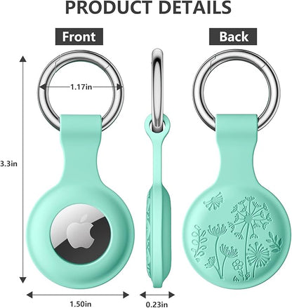 Lerobo Flower Engraved for AirTag Holder Keychain Silicone AirTag Case Cover Anti-Scratch Air Tags 4 Pack for Cat Collar Anti-Lost Air Tags Accessories for Bags Keys Backpack Luggage Finder Tracker