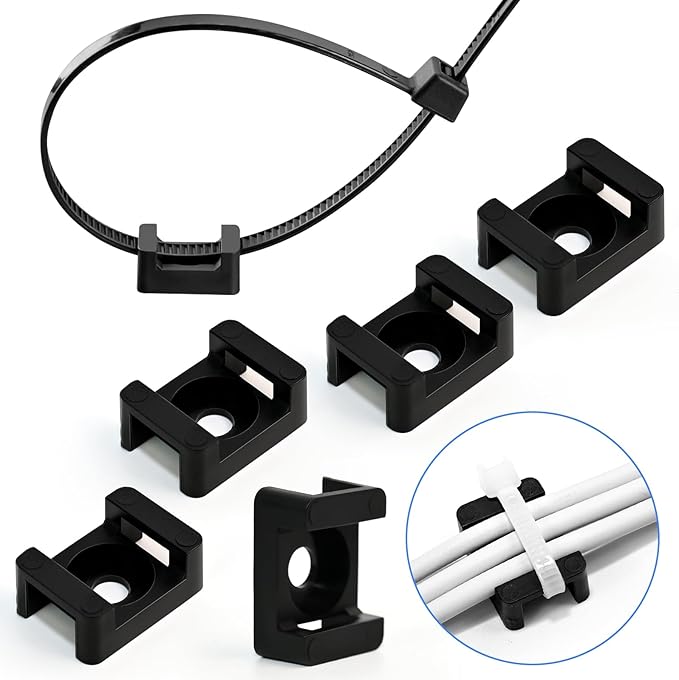 100 Pcs Cable Zip Tie Mounting Base,23x16x10(L*W*H) mm Cord Tie Mount Wire Holder Fix Bottom Wire Management,5 mm(M5) Screw Hole for Home/Office/Outdoor