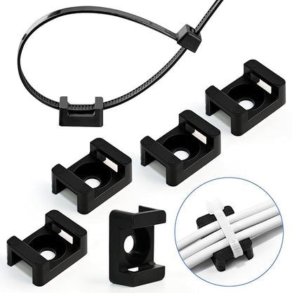100 Pcs Cable Zip Tie Mounting Base,23x16x10(L*W*H) mm Cord Tie Mount Wire Holder Fix Bottom Wire Management,5 mm(M5) Screw Hole for Home/Office/Outdoor