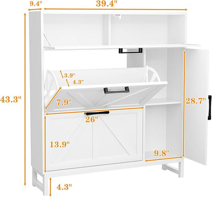 Betterhood Shoe Cabinet for Entryway with 2 Flip Drawers, Slim Freestanding Shoe Rack Organizer, Entryway Shoe Cabinet with Open Storage for Foyer and Hallway, White