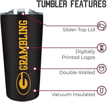 Campus Colors NCAA Stainless Steel Tumbler perfect for Gameday - 18 oz - Double Walled - Keeps Drinks Perfectly Insulated (Grambling State University - Black)