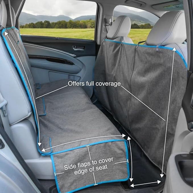 Kurgo Coast to Coast Hammock - Waterproof Backseat Dog Hammock for Full Coverage - Car Seat Protector with Rufftex Floor Guard - Durable Travel Gear - Stain Resistant - Heather Charcoal Grey