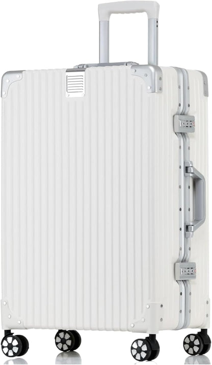 HotWay 24 Inch Checked in Luggage with Aluminum Frame,PC Hard Shell Suitcase with Spinner Wheels and TSA Lock, Large Suitcase for Travel, White