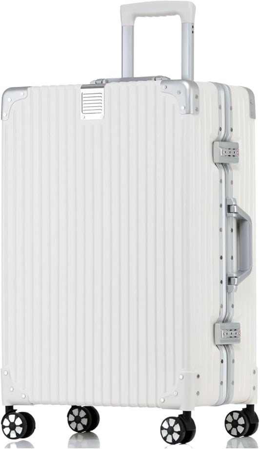 HotWay 22 Inch Checked in Luggage with Aluminum Frame,PC Hard Shell Suitcase with Spinner Wheels and TSA Lock, Large Suitcase for Travel, White