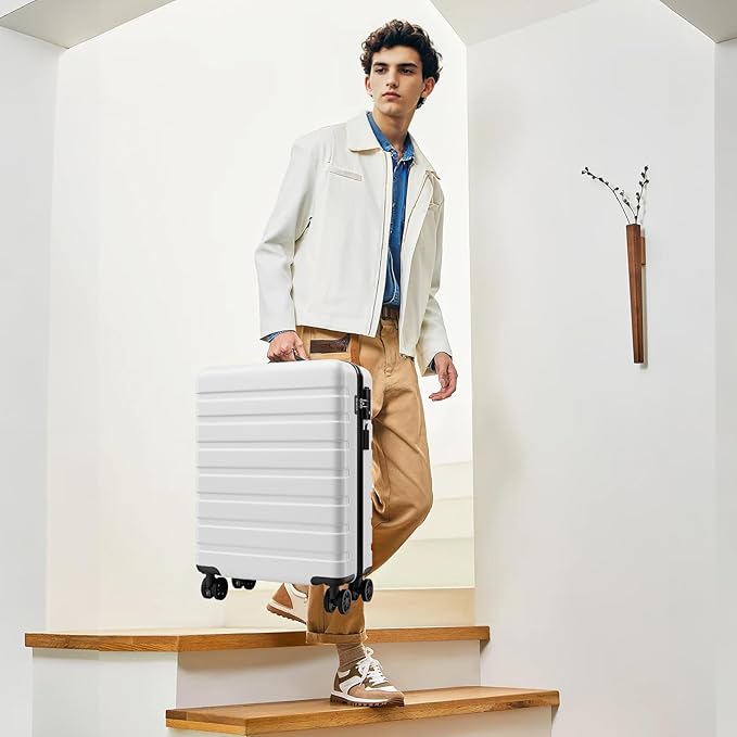 AnyZip Suitcase Hardside PC ABS Lightweight USB Luggage with Wheels TSA Lock Checked-Large 28 Inch White