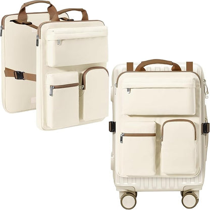 Over Luggage Organizer Bag for Suitcase with Multi Pockets, 16”Laptop Bag with Handle, Portable Travel Organizer Bags for Luggage with Adjustable Strap, Tote Carry Bag for Men Women(Beige)
