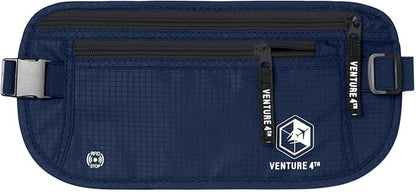 VENTURE 4TH Money Belt for Travel – Hidden Under-Clothes RFID Blocking Passport Holder & Slim Travel Wallet Pouch for Men & Women to Protect Cash, Cards & Documents (Navy Blue)