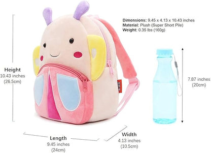 KISSOURBABY Cute Kids Toddler Backpack Plush Toy Backpack Snack Travel Bag Pre-School Bags for Girls 2-4Years(Butterfly)