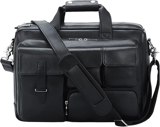 TIDING Full Grain Leather Briefcase For Men 17 Inch Laptop Case Business Travel Office Messenger Shoulder Bag