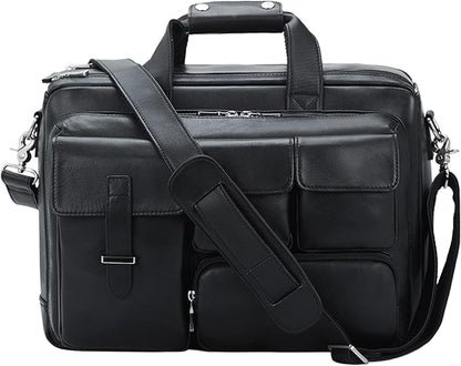 TIDING Full Grain Leather Briefcase For Men 17 Inch Laptop Case Business Travel Office Messenger Shoulder Bag