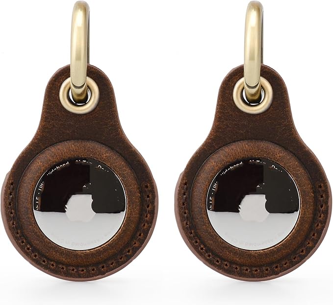 2 Pack Tusks Land Genuine Leather for AirTag Holder, Compatible with Apple AirTag, Anti-Loss Tracker Case for Dogs, Cats, Pets, Keys, Bags, Luggage, Durable & Stylish Accessory