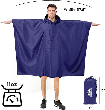 Bruvoalon 3-in-1 Rain Poncho with 1/4 Zip & Chest Pocket, Waterproof, Sunshade, Ground Mat for Adults & Youth Emergency