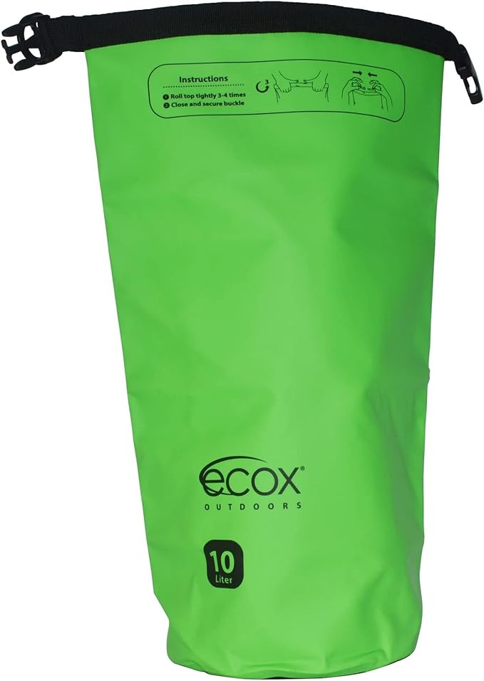 ecox Outdoors Waterproof Dry Bag for Outdoors Activities High Grade 500D PVC Construction Includes Waterproof Phone Case and Side Strap for Easy Carry 10L and 20L Models
