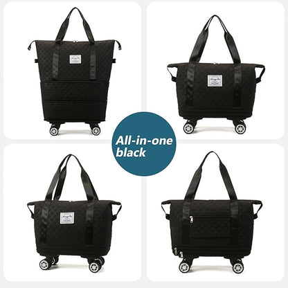 Rolling Duffle Bag with Wheels and Handle, Expandable Foldable Luggage Bag Black