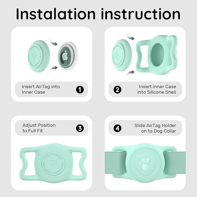 for AirTag Dog Collar Holder, Dog Air Tag Holder, IP68-Waterproof | Lightweight Silicone | Anti-Lost | Ultra-Durable | Compatible with Apple AirTags (Light Green)