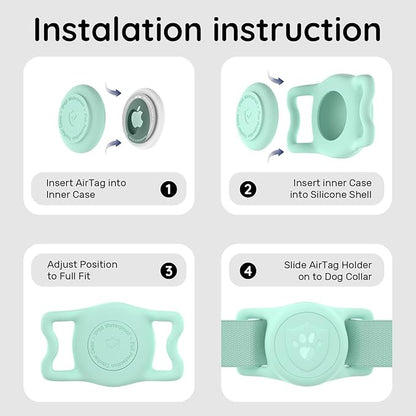 for AirTag Dog Collar Holder, Dog Air Tag Holder, IP68-Waterproof | Lightweight Silicone | Anti-Lost | Ultra-Durable | Compatible with Apple AirTags (Light Green)