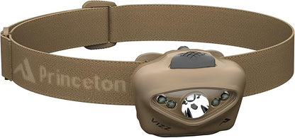 Princeton Tec VIZZ 550 RGB MPLS – 550 Lumen AAA-Powered Tactical Headlamp, Dimmable Spot & Flood White, Red, Green & Blue LEDs, Programmable, IPX7 Waterproof, Ultra-Light, USA Made, Color Tan