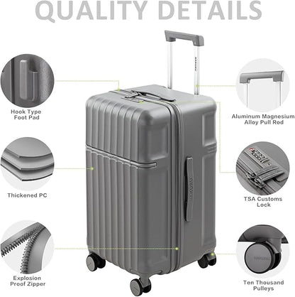20 Inch Hardside Carry-On Luggage with Spinner Wheels, TSA Lock, Double Zippers, Thick PC Shell, Lightweight Travel Suitcase for Business, Weekend, and International Trips(Grey)