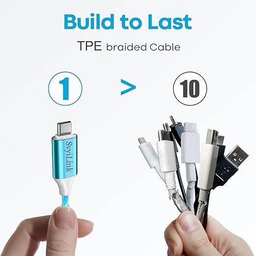 USB Cable PD Fast Charger Lighted Up (USB C to C Blue),Mobile Phone Data Cable, Charging Cable, Supports Data Transfer, 39-inch, TPE Material, Compatible with Almost All Type-C Devices.