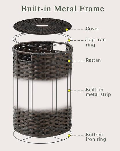 Laundry Hamper with Lid, 19.0 Gal (72 L) Round Wicker Laundry Basket, Handwoven Rattan Basket with Lid, Removable Bag, 2 Mesh Bags, Handles for Living Room, Bathroom, Brown
