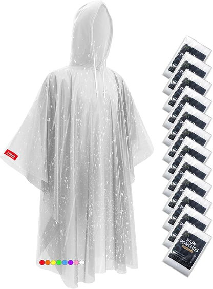 Hitituto Rain Ponchos for Adults - Extra Long Emergency Poncho with Hood, 6/12/24 Family Pack Raincoat, Home Survival Kits