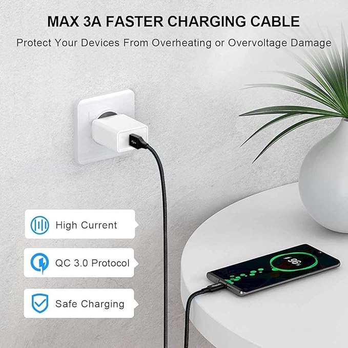 etguuds USB A to USB C Cable 4ft, 2-Pack, 3A Fast Charging Type C Charger Cord for iPhone 17 16 15 Pro Max 16e 17 Air, Samsung Galaxy S25 S24 S23 S22 S21 S20 A17 A16 A56 A55 Flip Fold, Black