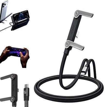 Basemo Invisible Stand Charging Cable, 2 in 1 Charging Cable with Built-in Foldable Stand, 240W Braided Fast Charge Cable, for Smartphones, Tablets, Laptops, Gaming Devices, 4.9FT (C to C)