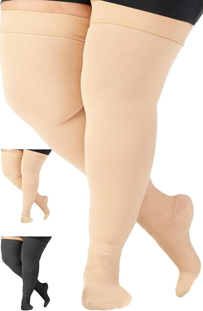 ABSOLUTE SUPPORT Wide Calf Compression Stockings 20-30mmHg - Plus Size Opaque Thigh High for Women & Men Circulation, Varicose Veins, Swelling, Lymphedema, Knee Surgery - Beige, 2X-Large