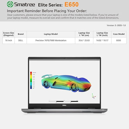 Smatree Laptop Sleeve for 16 inch DELL Precision 7670 Workstation/7680 Workstation, YKK Zipper, Patented Shockproof Design (E650)