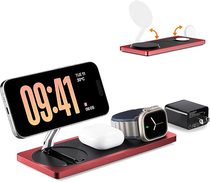 3-in-1 Charging Station for Apple Devices: Used for iPhone and Watch Charging Station with Magsafe Charger Stand, Wireless Charger for iPhone 17 Air 16 15 14 13 Series, Apple Watch Ultra, AirPods Pro