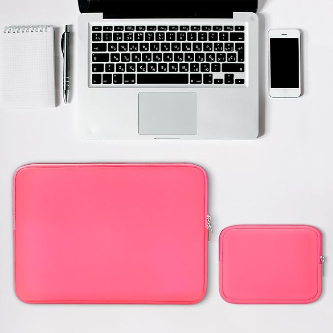 RAINYEAR 16 Inch Laptop Sleeve Protective Case with Accessories Pouch, Specially Compatible with 16" MacBook Pro M1 M2 M3 M4 Pro/Max A2141 A2485 A2780 A2991 A3403 A3186 (Bright Pink,Upgraded Version)