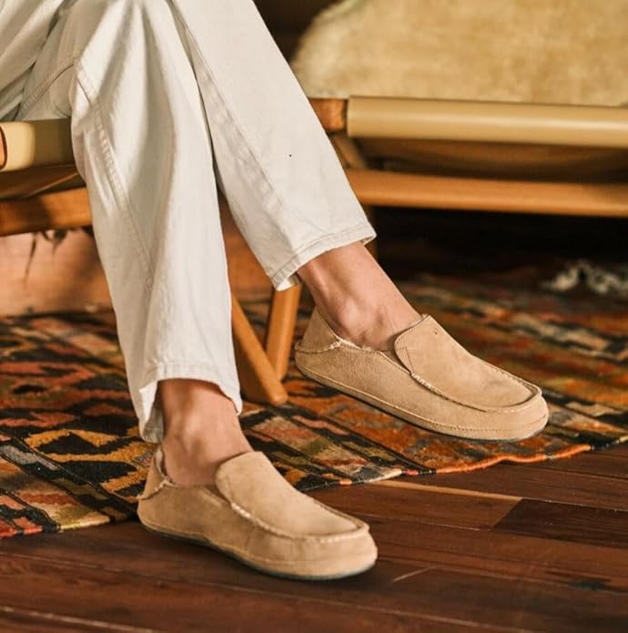 OLUKAI Nohea Slipper, Women's Slip-On Shoes, Genuine Shearling & Premium Nubuck Leather, Drop-In Heel Design, Cozy & Ultra-Soft Comfort Fit