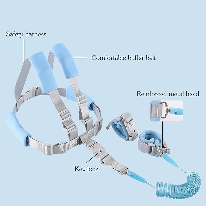 Toddler Leash for Walking, 2-in-1 Anti Lost Wrist Link & Baby Harness with Security Lock, 6.6Ft Long Rein for Boys & Girls 1-3 Years Old for Outdoor Activities, Park, and Travel（Blue）