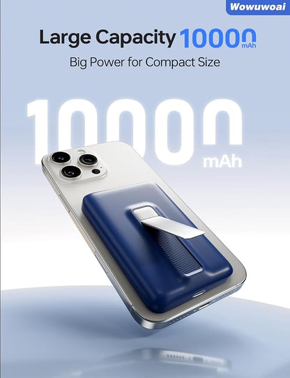 for Magsafe Portable Charger, 10000mAh Wireless Power Bank with Stand and PD 20W, USB C Fast Charging Powerbank, Magnetic Battery Pack Compatible with iPhone 17/16/15/14/13/12 Pro Max - Dark Blue