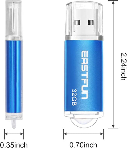 EASTFUN 32GB USB 2.0 Flash Drive Memory Stick Thumb Drive, 4 Pack (4x32GB) Colors (Gold Purple Blue Green)