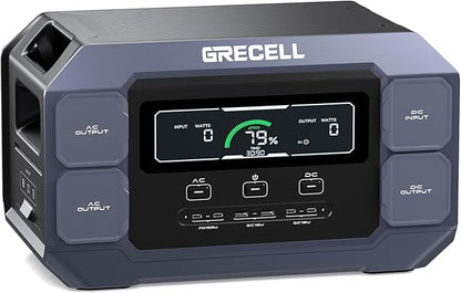 GRECELL Solar Generator 2200W Portable Power Station 1126Wh (4800W Peak), 1.25Hrs Fast Charging, LiFePO4 Battery Pack with 4×2200W AC Outlets, 2×PD 100W, Solar Generator for Home Use Outdoor RV
