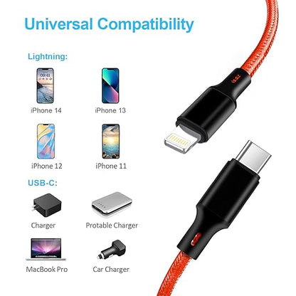 cugunu USB C to Lightning Cable 5 Pack 3/3/6/6/10FT iPhone Charger Apple MFi Certified Power Delivery Fast Charging Cord Compatible with iPhone 14/13/12/11/XS/XR/X/8 - Red