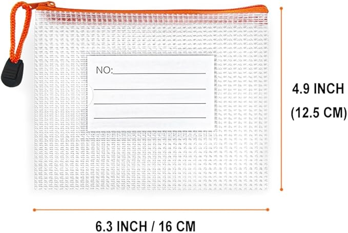 BOPART 24pcs Small Mesh Zipper Pouch 6.3x4.9 Inches Waterproof Zip Mesh Bags with Label Pocket for School Office Supplies & Cosmetics Travel Accessories