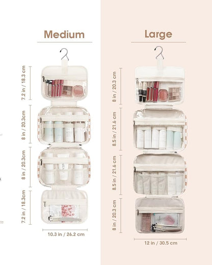 Travel Toiletry Bag for Women Large Hanging Makeup Bag Organizer Toiletries Bag for Full Size Essentials Accessories Cosmetics (Light Checkerboard (Large))