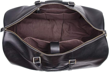 24 Inch Leather Travel Weekend Luggage Bag, Mens Duffle Retro Carry on Handbag (Black)