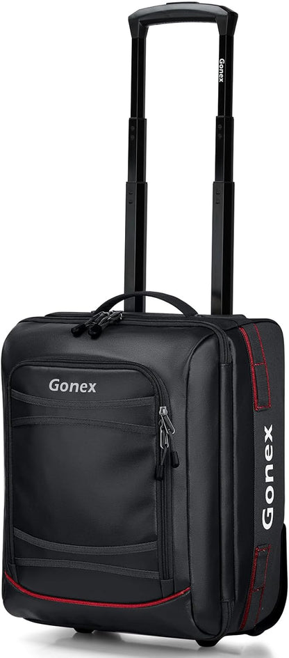 Gonex Waterproof Underseat Carry on Luggage with Wheels, 16 inch PVC Small Wheeled Travel Luggage for Airline, Rolling Overnight Weekender Suitcase for Men Women 30L, Black