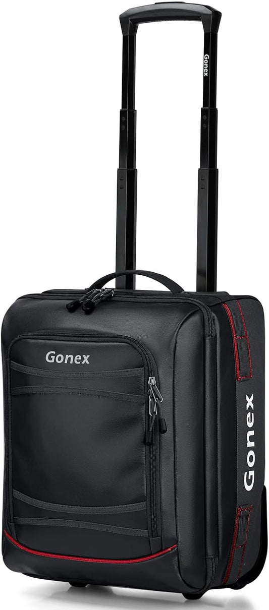 Gonex Waterproof Underseat Carry on Luggage with Wheels, 16 inch PVC Small Wheeled Travel Luggage for Airline, Rolling Overnight Weekender Suitcase for Men Women 30L, Black