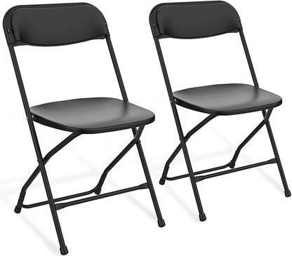 Folding Chairs 2 Pack, Outdoor Portable Foldable Chair with Steel Frame, 350lbs Capacity Heavy Duty Metal Black Plastic Folding Chairs for Patio, Picnic, Kitchen, Dining