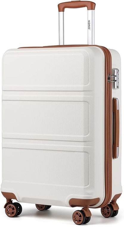 Kono 24 Inch Luggage Suitcase with Spinner Wheels TSA Lock Lightweight PC+ABS Hardside Medium Checked Luggage Durable Rolling Suitcase Cream White