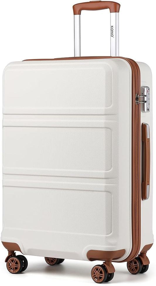 Kono 24 Inch Luggage Suitcase with Spinner Wheels TSA Lock Lightweight PC+ABS Hardside Medium Checked Luggage Durable Rolling Suitcase Cream White