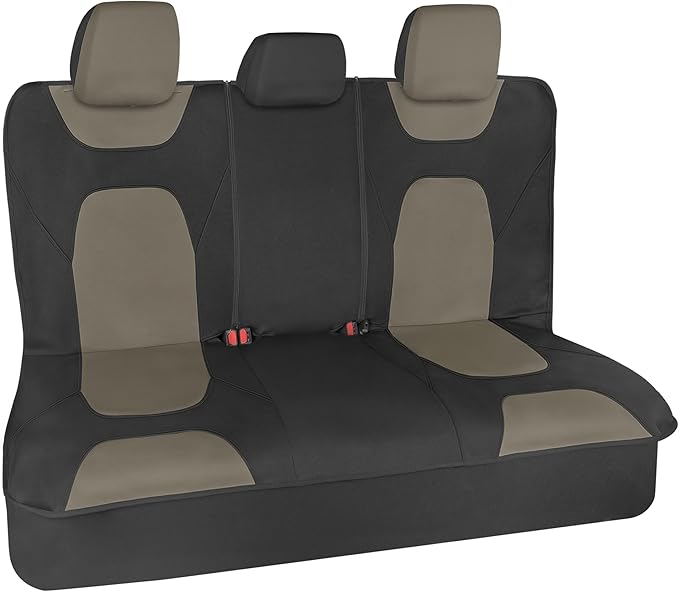 Motor Trend Waterproof Car Seat Covers Full Set – Black & Beige Seat Covers for Car Front & 60/40 Split Back Bench - Carseat Cover for Trucks, SUV - Universal Fit for Most Regular Size Vehicles