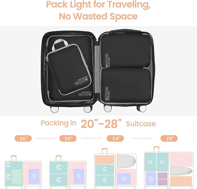 Cambond Compression Packing Cubes for Travel Women - Expandable Travel Bags Luggage Organizers Travel Essentials Compression Cubes for Travel Carry on Suitcases Organizer