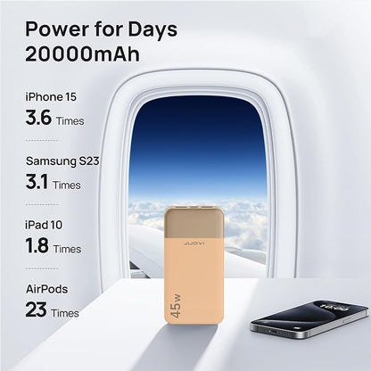 J2621 Power Bank Portable Charger,20000mAh 45W PD3.0 QC 4.0 Fast Charging Battery Pack with LED Display,2 USB-C,2 USB-A for iPhone 15 16, MacBook (Orange)