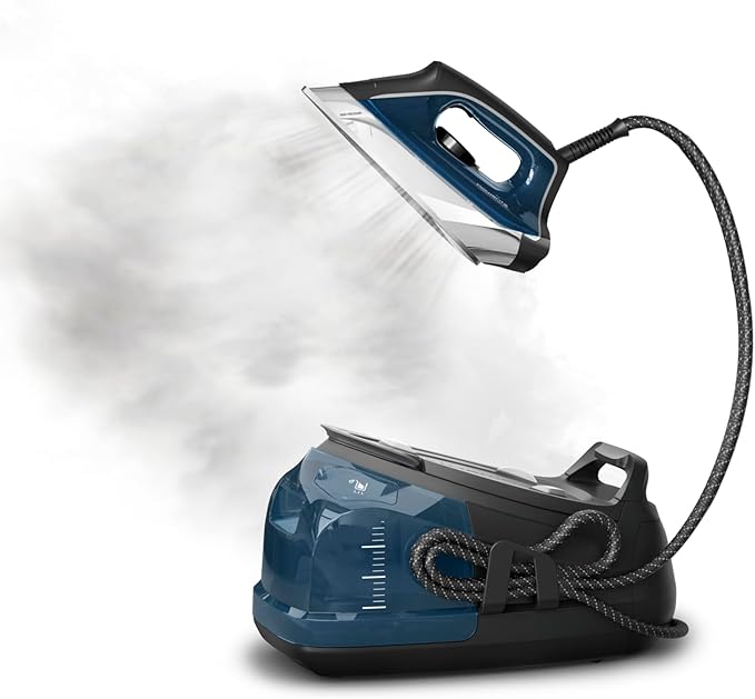Rowenta Steam Station, Stainless Steel Soleplate, Professional Iron Steamer for Clothes, 1.1L Removable Tank, Fast Heat Up, 1800 Watts, Blue Clothes Iron, DG8624
