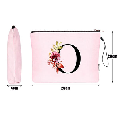 Vavabox A-Z Personalized Makeup Bag, Birthday Gifts for Women Mom, Gifts for Best Friend, Bride Bridesmaid Cosmetic bag (O, Pink)